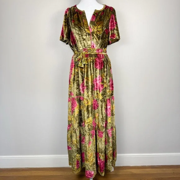 Anthropologie Velvet Somerset Maxi Dress Green and Pink Floral Size Medium - Picture 2 of 15